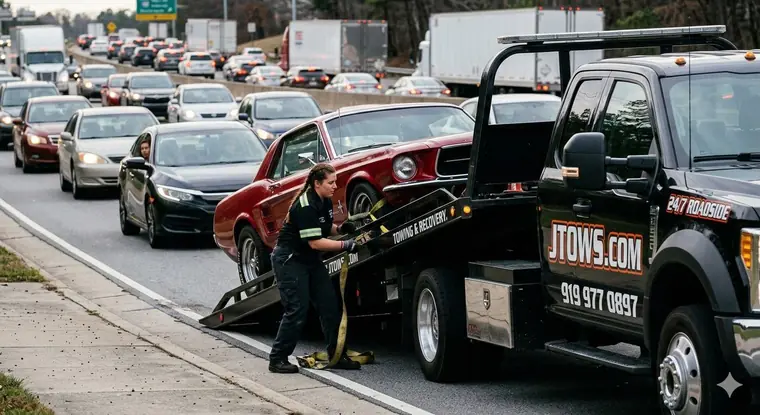 JTOWS heavy-duty tow truck on route