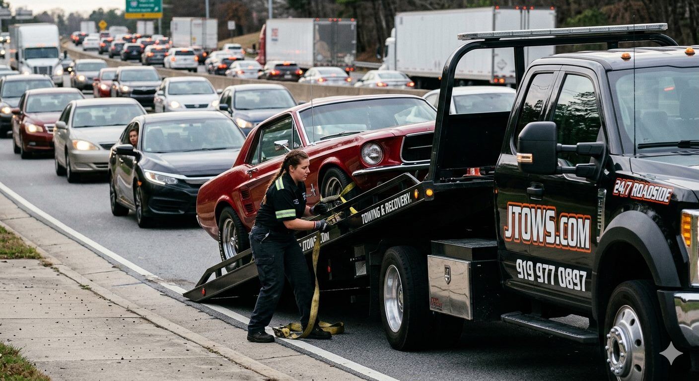 JTOWS heavy-duty tow truck on route