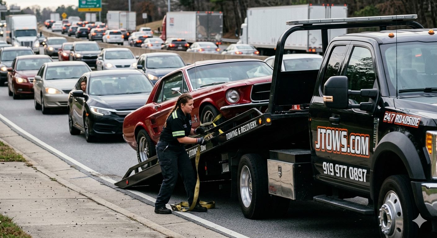 JTOWS heavy-duty tow truck on route